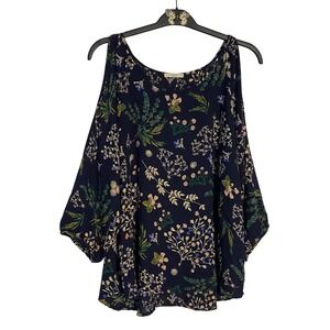 Le Lis Womens 2X Floral Print Cold Shoulder Top Black Blouse Made in USA